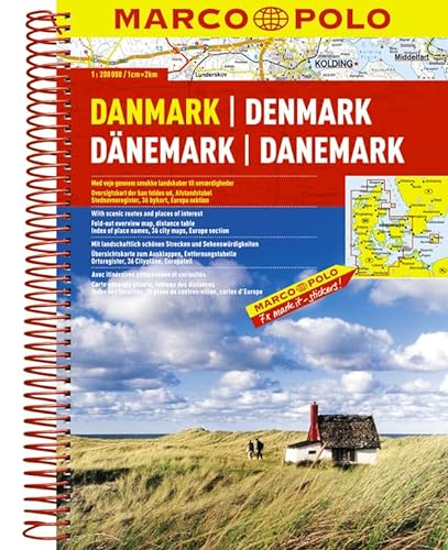 Dänemark 1:200 000 (Spiralbindung): Mit landschaftlich schönen Strecken und Sehenswürdigkeiten. Übersichtskarte zum Ausklappen, Entfernungstabelle, Ortsregister, 36 Citypläne, Europateil